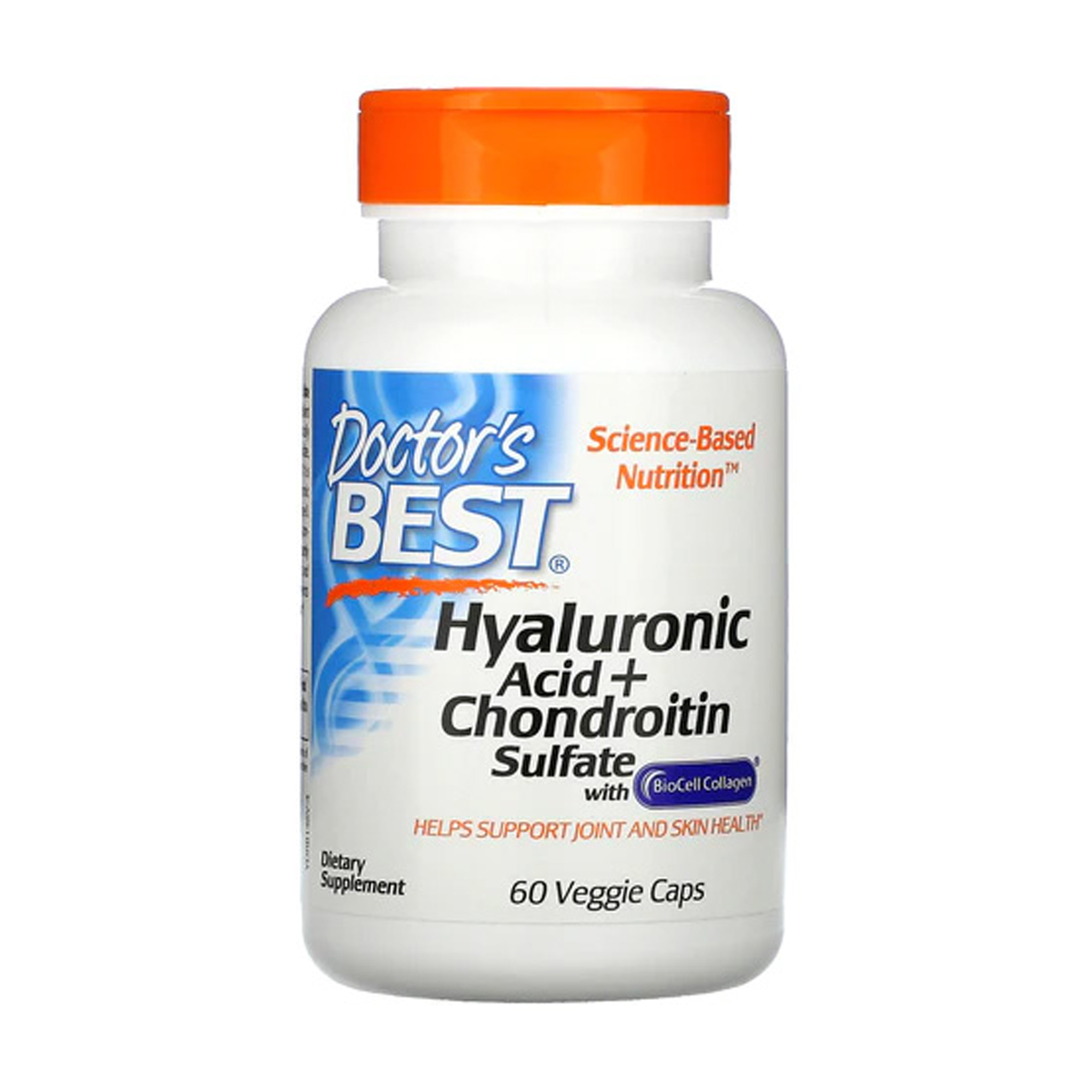 Гіалуронова кислота із сульфатом хондроїтину Doctor's Best Hyaluronic Acid + Chondroitin Sulfate with BioCell Collagen 100 мг, 60 капсул